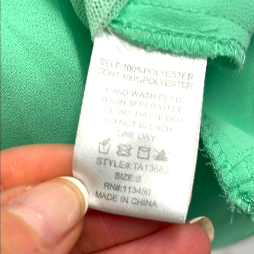 NWOT. Lulumari Mint Green Draped Front Sleeveless Blouse with Embroidered Back - Picture 8 of 9